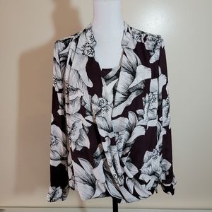 Alfani Petite long sleeve floral cross front blouse size 14P